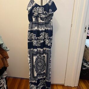 Elegant Navy and White Maxi Dress